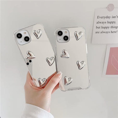 Compatible with iPhone 15 Pro Max case,Mirror Senior Silver Cute Heart Soft Silicone Clear Makeup Mirror Women Girls Shockproof Protect Cover Case...