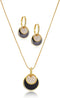 CLASSYZINT Gold And Black Jewelry Sets For Women CZ Stone Black Epoxy Round Disc Pendant Necklace And Hoop Earrings Gold Jewelry Set...