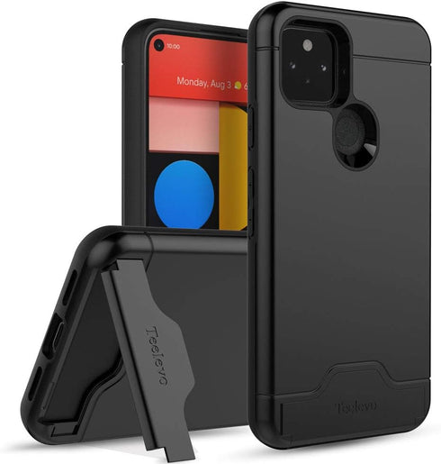 Teelevo Wallet Case for Google Pixel 5, Dual Layer Case with Card Slot Holder and Kickstand for Google Pixel 5 - Black...