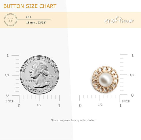 Half Faux Pearl Golden Chain Edge Sewing Shank Buttons 20 Pcs - 18mm, 23/32"...