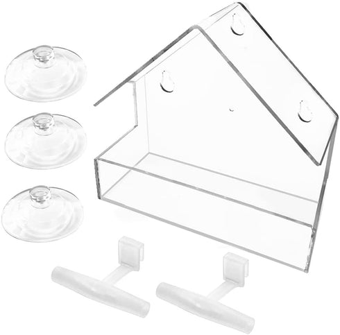 Window Bird Feeder, Bird House for Outside with 2 Rod, Small Acrylic Window Bird Feeder with Strong Suction Cups and Drain Holes 5.9 * 2.4 * 5.9 i...