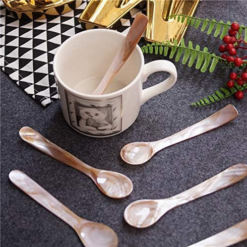 DUEBEL Set of 6 Pink Mother of Pearl 4.5 inch / 11cm MOP Caviar Spoons W Round Handle for Caviar Serving or Egg Serving...