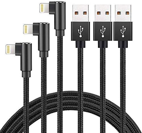 Extra Long Durable Charging Cable, 3 Pack 10ft USB A to 90 Degree Aluminum Alloy Charging Cord Compatible with iPhone 13/12/11/Pro/Xs Max/XS/XR/7/...