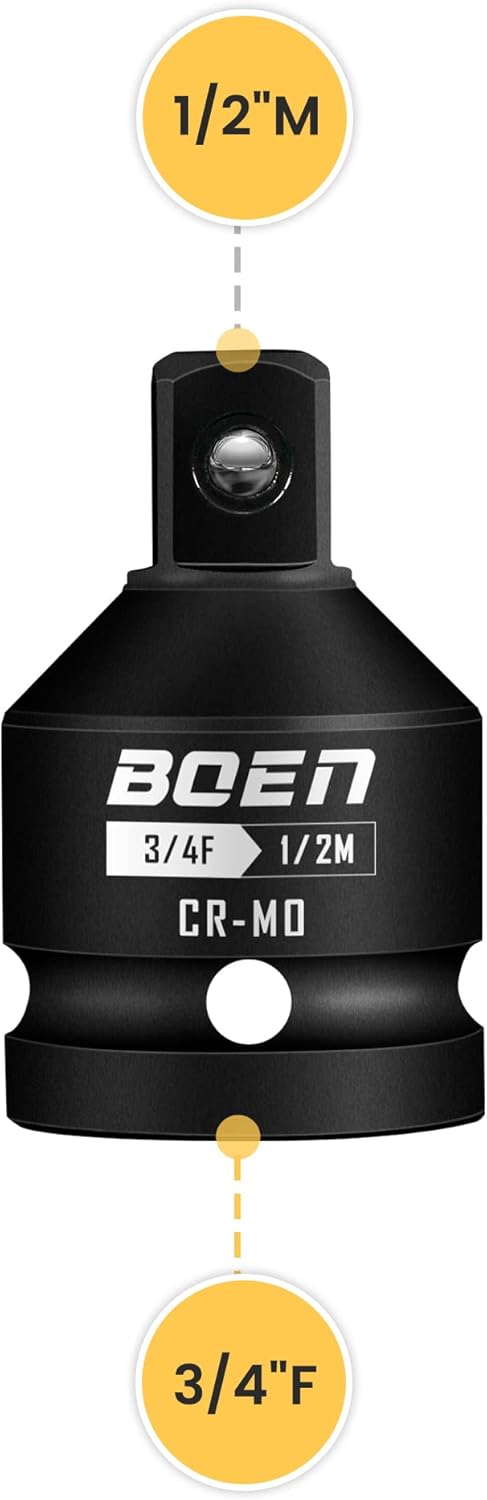 BOEN 3/4"F to 1/2"M Impact Socket Adapter, Cr-Mo Steel,Socket Adapter Set for Impact Driver Conversions...