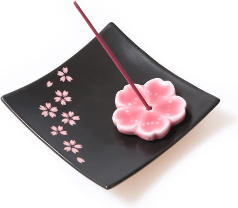 Japanese Ceramic Handmade Cute Cherry Blossom Incense Stick Holder or Incense Burner Holder, Unique Ash Catcher Inscent Tray and Decorative Gift, ...