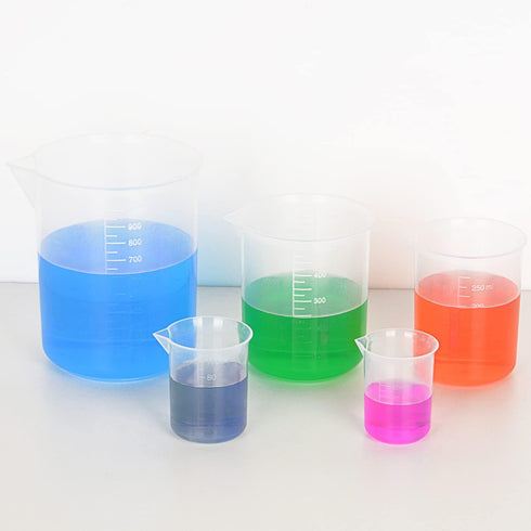 stonylab Plastic Beaker Set, Clear Plastic Graduated Beaker with Pouring Spout Measuring Beaker Set Liquid Cup Container in 5 Sizes, 50 ml/100 ml/...
