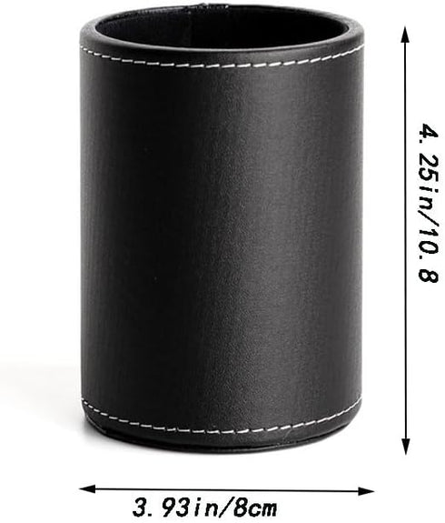 Leather Pencil Holder Pencil Case Round Black Pencil Case Office Desk Home Stationery Organizer...