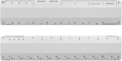 Alumicolor Architect 6 inch Ruler Scale w/ 4 Bevel for Drawing, Drafting & Engineering, Calibrations Divided by (1/8, 1/4), (1/2, 1), (3/8, 3/4), ...