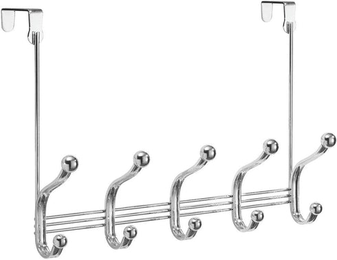 iDesign York Metal Over the Door Organizer, 5-Hook Rack for Coats, Hats, Robes, Towels, Jackets, Purses, Bedroom, Closet, and Bathroom, 15.28" x 5...