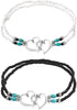 2PCS Beaded Anklets for Women with Silver Double Heart Stretch Elastic Ankle Bracelets for Women Summer Boho Jewelry...
