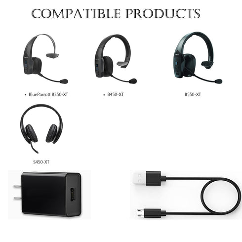 USB Micro BlueParrott Charger Cable Compatible with BlueParrott B350-XT, B450-XT, S450-XT, B350XT, B350 XT, B450XT, B550-XT Wireless NC Bluetooth ...