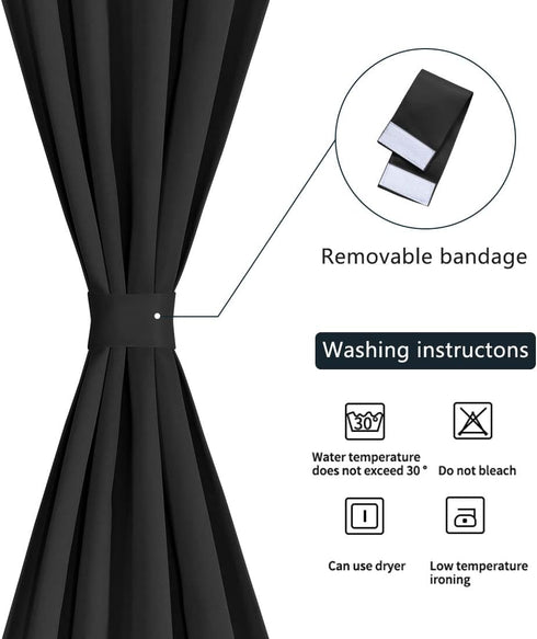PiccoCasa Blackout French Door Curtain Panel - Blackout Door Curtain Solid Drapery with Tiebacks - 1 Panel Black W25 x L40...