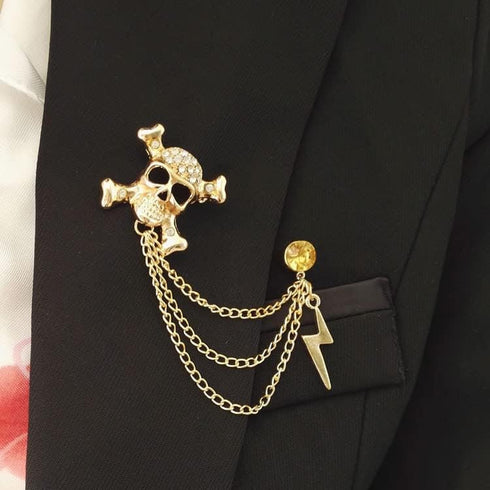 Punk Gothic Skull Long Chain Brooch,Skull Skeleton Flash Tassel Lapel Pins for Women,Suit Coat Breastpin Costume Accessories...