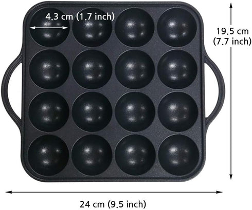 16-Holes Takoyaki Maker Pan Plate for Stovetop, Nonstick Coating Aluminum, 7.7 x 7.7 inches...