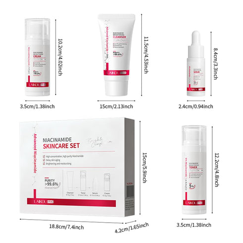 Niacinamide Skincare Set: 4pcs Beauty Kit with Cleanser, Toner, Serum, & Facial Cream - Hydrates & Evens Skin Tone - TSA-Friendly Travel Sizes, Pe...