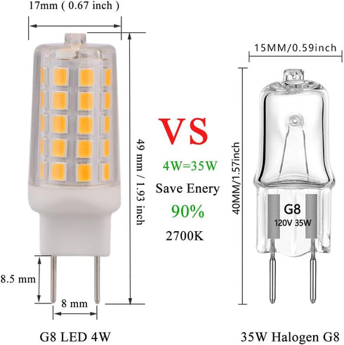 4W G8 LED Bulb Dimmable Soft White 2700K Equivalent to G8 Halogen Light Bulbs 35W, G8 Base 2Pin T4 JCD Type for Under Counter, Under-Cabinet Light...