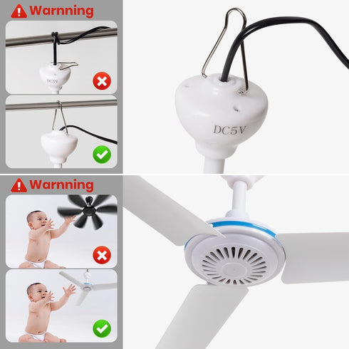 Small USB Ceiling Fan 19.7”Portable Hanging Fans for Power Bank Indoor Outdoor RV Bed Room Desk Boat Coop Travel Tent Canopy Cubicle Mini 3 Blades...