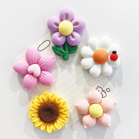 5 PCS Cute Flower Fridge Magnets, Cartoon Daisy Sunflower Cherry Blossom Refrigerator Magnets, Colorful Flower Magnets Office Home Kitchen Whitebo...