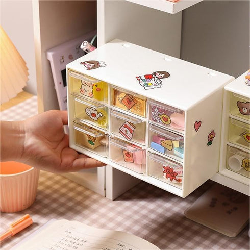 9 Mini Drawer Sticker Storage Organizer, Desk Craft Organizer with Drawers, Small Desktop Drawer Storage Organizer Removable, Plastic Organizer Bo...
