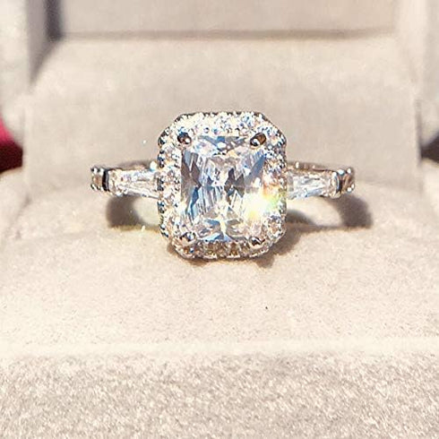 LRESJJIUJ 18K White Gold Cushion Cut 3ct CZ Solitaire Engagement Ring Women's Ring 925 Sterling Silver Square Cubic Zirconia Engagement Ring (8)...