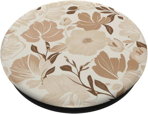 Minimalist Floral Line Art Boho Aesthetic Light Brown Cream PopSockets Standard PopGrip...