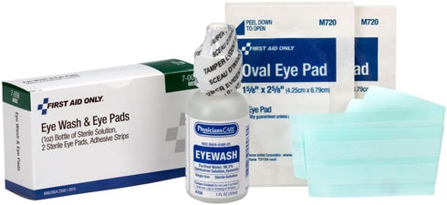 First Aid Only 5-Piece Eye Wash Kit with Oval Eye Pads, First Aid Adhesive Strips & Emergency Eye Rinse...