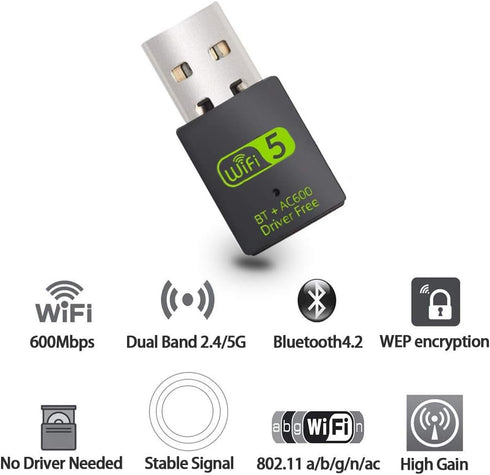 USB WiFi Bluetooth Adapter, 600Mbps Dual Band 2.4/5Ghz Wireless Network External receiver, Mini WiFi Dongle for PC/Laptop/Desktop...