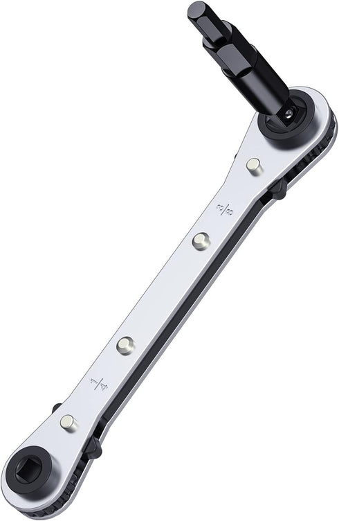 HVAC Service Wrench, Refrigeration Ratcheting Wrench 3/8” 1/4” 5/16'' 3/16'' AC Wratchet Tool with Hex Bit Adapter UIInosoo for Air Conditioning, ...