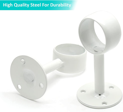 4Pcs Shower Curtain Closet Rod Holder 1'' & 1-1/4'' Ceiling Mount Pipe Flange Socket, Stainless Steel Curtain Rod Brackets, White...