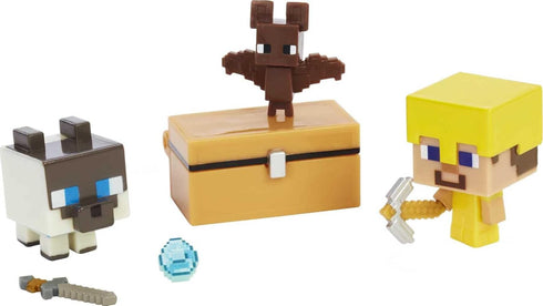 Minecraft Mob Head Minis Cave Explorers Pack with 2 Action Figures and Accessories, Steve and Creeper, Collectible Gift for Fans Age 6 Years and O...