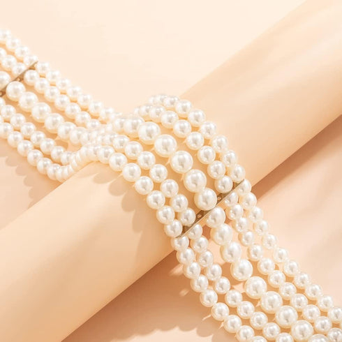 Boho Round Imitation Pearl Choker Necklace Multi Strands Vintage Choker Bridal Wedding Crystal Jewelry for Women...