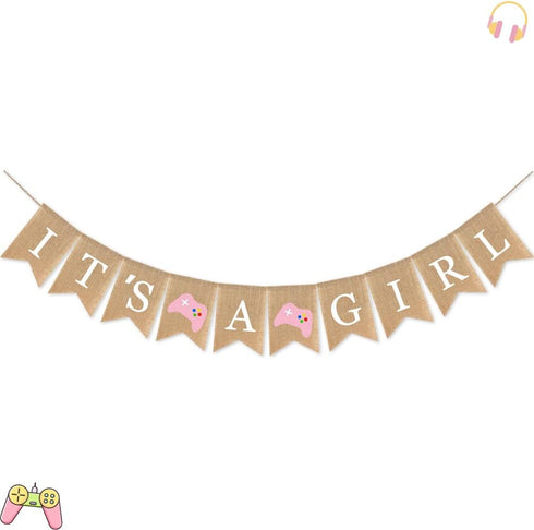 Video Game Themed Baby Shower Party Decorations, It's A Girl Banner, Level Up Gaming Zone Baby Shower Sign and Flag, Gamer Baby Shower Party Suppl...