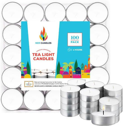 White Unscented Tea Lights- Smokeless, Drip less, Long Lasting Flames- Center Pieces for Dinners and Events- European Wax Flame- Bulk Pack (100 Ca...