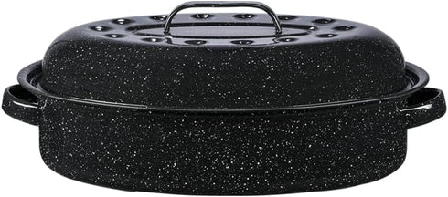 Granite Ware 15-Inch Covered Oval Roaster, 10 Lb Capacity - Enamel Steel Cookware, Dishwasher Safe & PFOA-Free, Even Heat Distribution for Roastin...