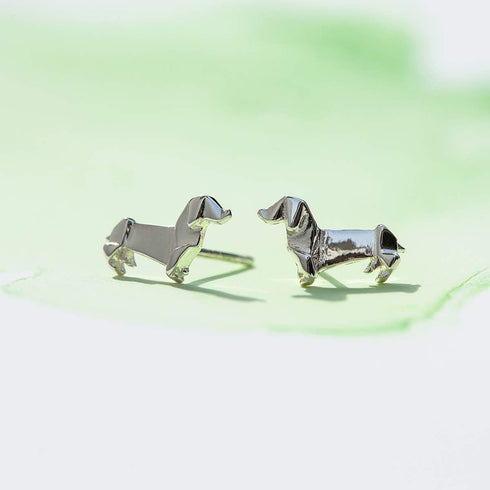 Boma Jewelry Sterling Silver Origami Dachshund Wiener Dog Stud Earrings...