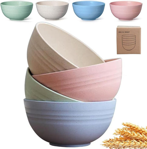 K Y KANGYUN Unbreakable Cereal Bowls - 24 oz Reusable Wheat Straw Bowl- Perfect for Serving Soup, Oatmeal, Pasta, Salad Camping, Picnic Bowls- Dis...