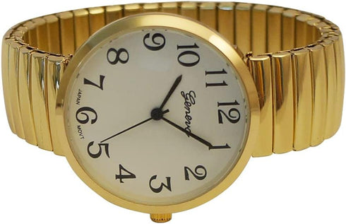 Geneva Super Large Stretch Watch Clear Number Easy Read (Gold)...