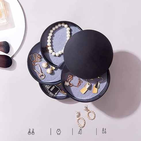 Jewelry Organizer Small Jewelry Storage Box 4-Layer Rotating Travel Jewelry Tray Holder for Women Bracelets Rings Bracelets Earrings (Black)...