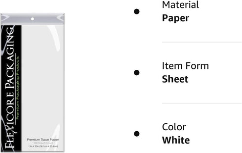 Flexicore Packaging® | Gift Wrap Tissue Paper | Size: 15"x20" | 100 Sheet | Acid Free Bulk Tissue Paper | (White)...