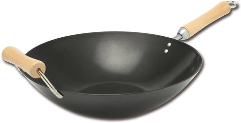 JOYCE CHEN Classic Series 14-Inch Carbon Steel Nonstick Wok with Birch Handles...