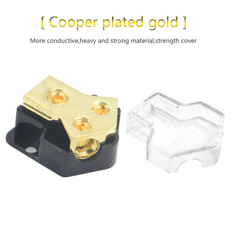 2 Way Power Distribution Block, 0/2/4 AWG Gauge in, 4/8/10 Gauge Out, Car Audio Stereo Amp Distribution Connecting Block for Audio Splitter (2Way)...