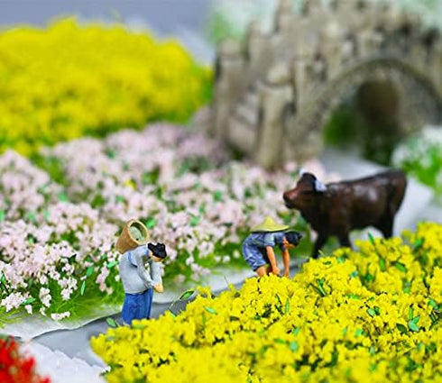 35 Pcs Static Grass Tuft Model Grass Tufts Railway Artificial Grass and 28 Pcs Bushy Tuft Pink Flower Cluster Vegetation Groups for DIY Architectu...
