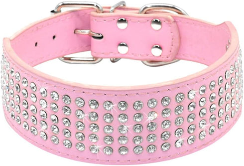 Rhinestones Dog Collars, 2" Width Full Sparkly Crystal Diamonds Dazzling Sparkling Elegant Fancy PU Leather Dog Collar for Medium Large Dogs (L, P...