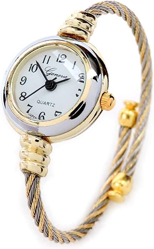 2Tone Gold Silver Cable Band Ladies Bangle Cuff Watch...