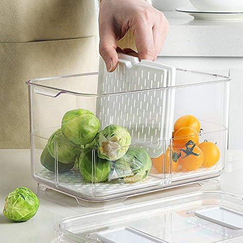 SANNO Refrigerator Food Storage Containers Stay Fresh,Food Storage Container Bin Stackable Refrigerator Freezer Organizer Fresh Keeper Drawers wit...