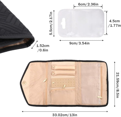 Jewelry Travel Organizer Roll with Multiple Compartments and Pockets Foldable Jewelry Storage Roll for Earrings, Necklaces, Rings, Bracelets, Broo...