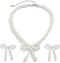 3PCS Silver Pearl Bow Necklace Bow Stud Earrings Jewelry Set for Women,Cute Bowknot Pearl Choker Necklace Stud Drop Earrings Bow Bracelet Set Gift...