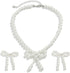 3PCS Silver Pearl Bow Necklace Bow Stud Earrings Jewelry Set for Women,Cute Bowknot Pearl Choker Necklace Stud Drop Earrings Bow Bracelet Set Gift...