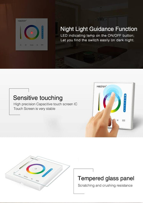 LGIDTECH P3 Miboxer Wall-Mounted Full Touch Panel Controller for 3528 5050 2835 RGB RGBW RGB+CCT Dimmable Color Changing LED Strip Lighting DC 12-...