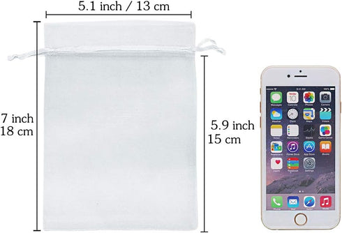 HRX Package White Organza Gift Bags 5x7 inch 100pcs, Mesh Jewelry Pouches Drawstring Bags Empty Sachet for Christmas Candy Present Wedding Giveawa...